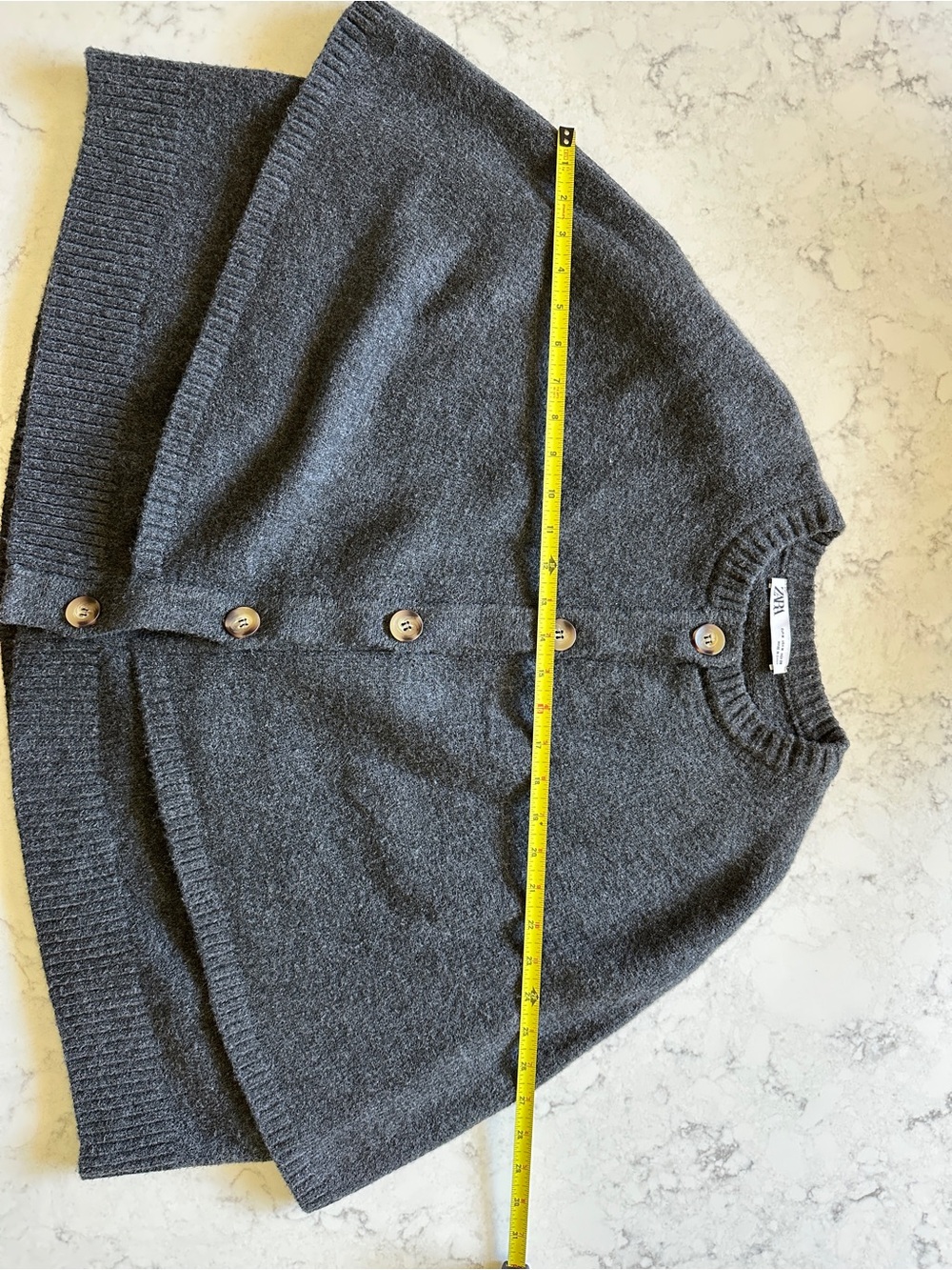 ZARA Women’s Charcoal Button-Front Knit Cape Cardigan - Picture 6 of 6